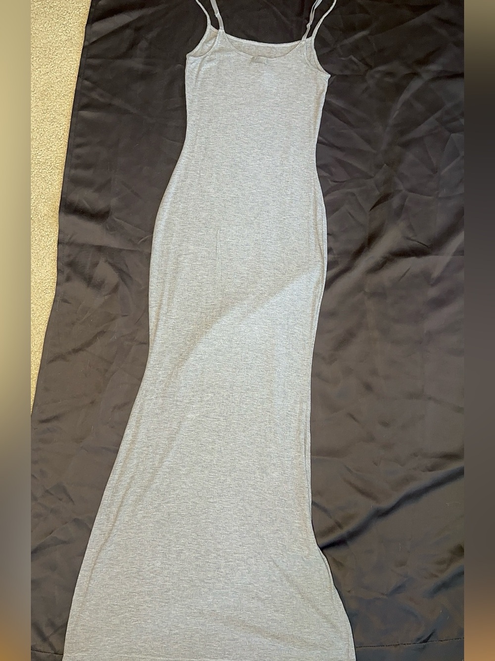 SKIMS Soft Lounge Long Slip Dress Heather Gray Ribbed Maxi Size L - Picture 10 of 13